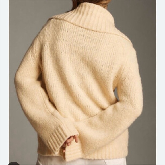 Anthropologie Maeve Coatigan Cream Chunky Knit Cardigan Jacket Wide Collar - Picture 7 of 14